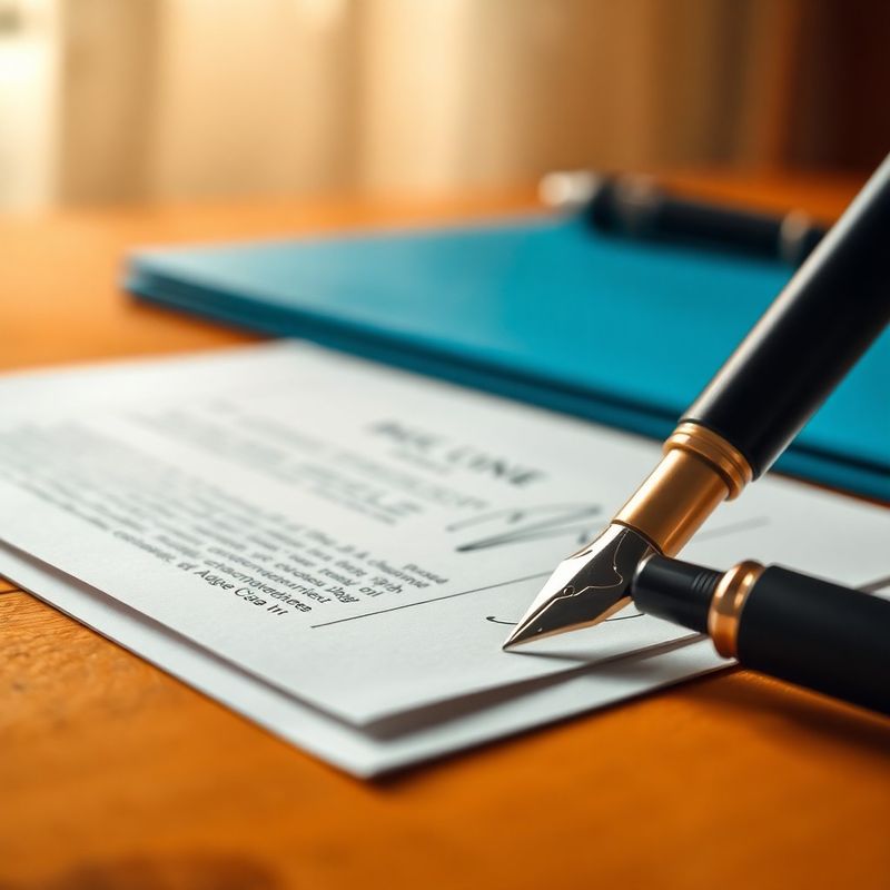 Document juridic semnat cu un stilou cu peniță pe o suprafață caldă de birou