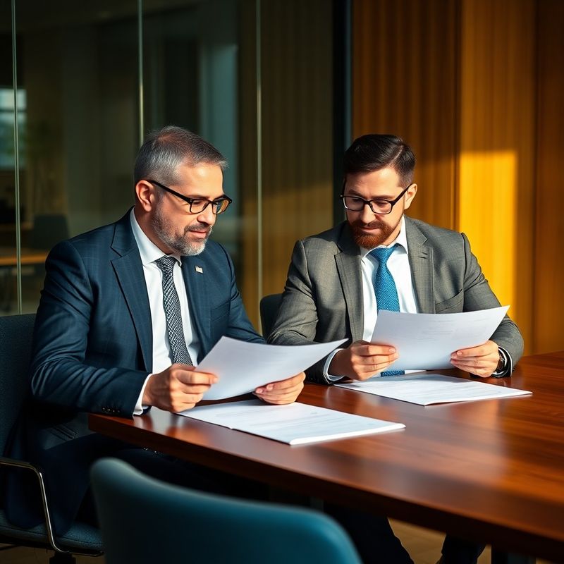 Doi consultanți financiari seniori analizând documente la o masă de conferință